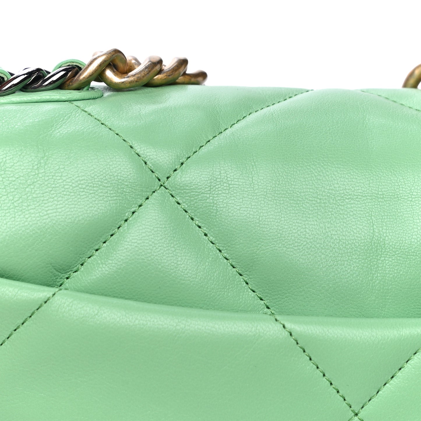 Goatskin Quilted Medium Chanel 19 Flap Light Green