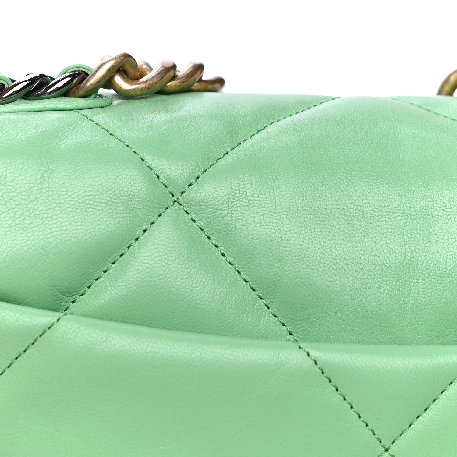 Chanel Goatskin Quilted Medium Chanel 19 Flap Light Green 12 of 16