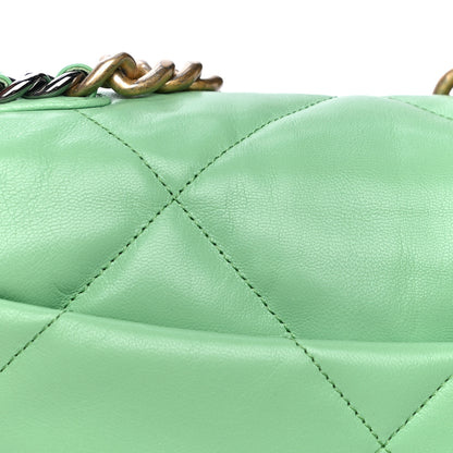 Chanel Goatskin Quilted Medium Chanel 19 Flap Light Green 12 of 16