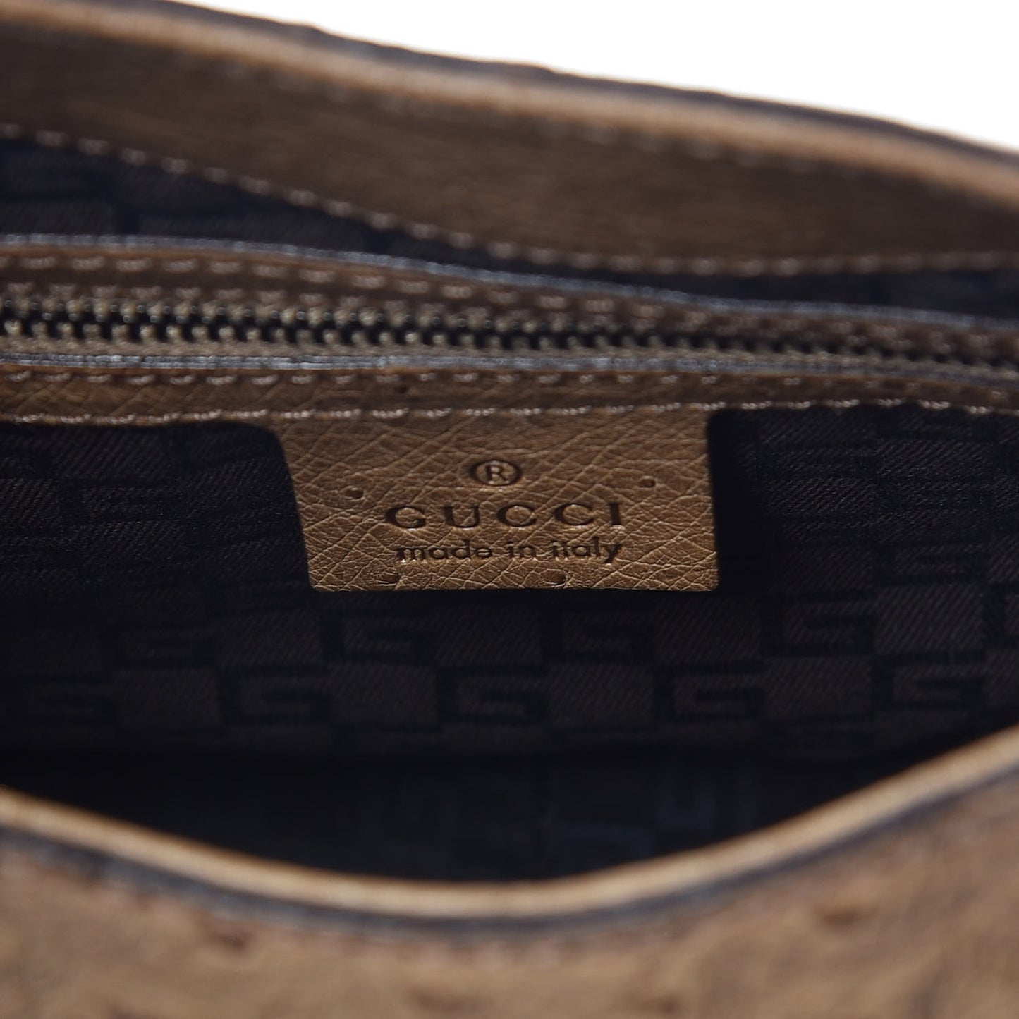 Ostrich Whipstitch Wooden Handle Small Hobo Brown