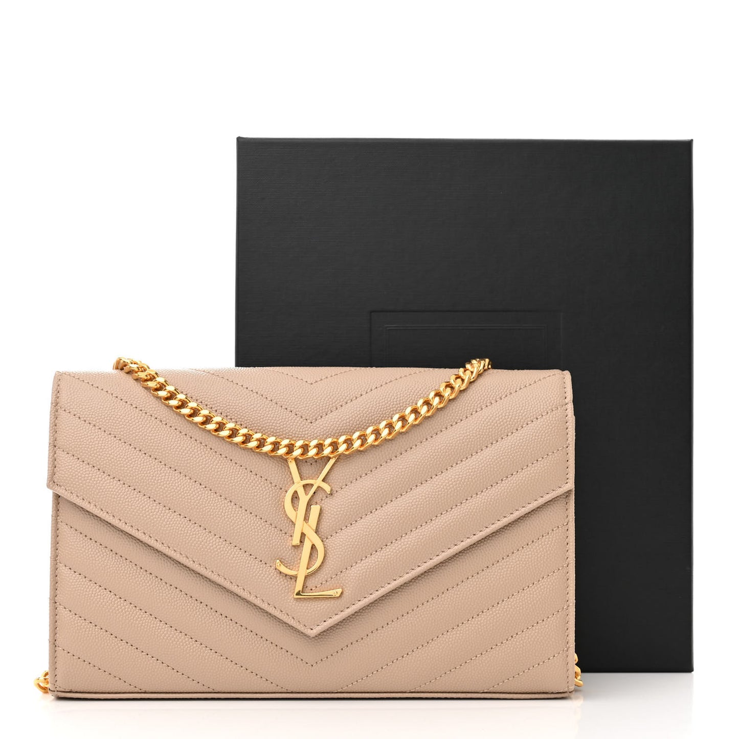 Grain De Poudre Matelasse Chevron Monogram Chain Wallet Dark Beige