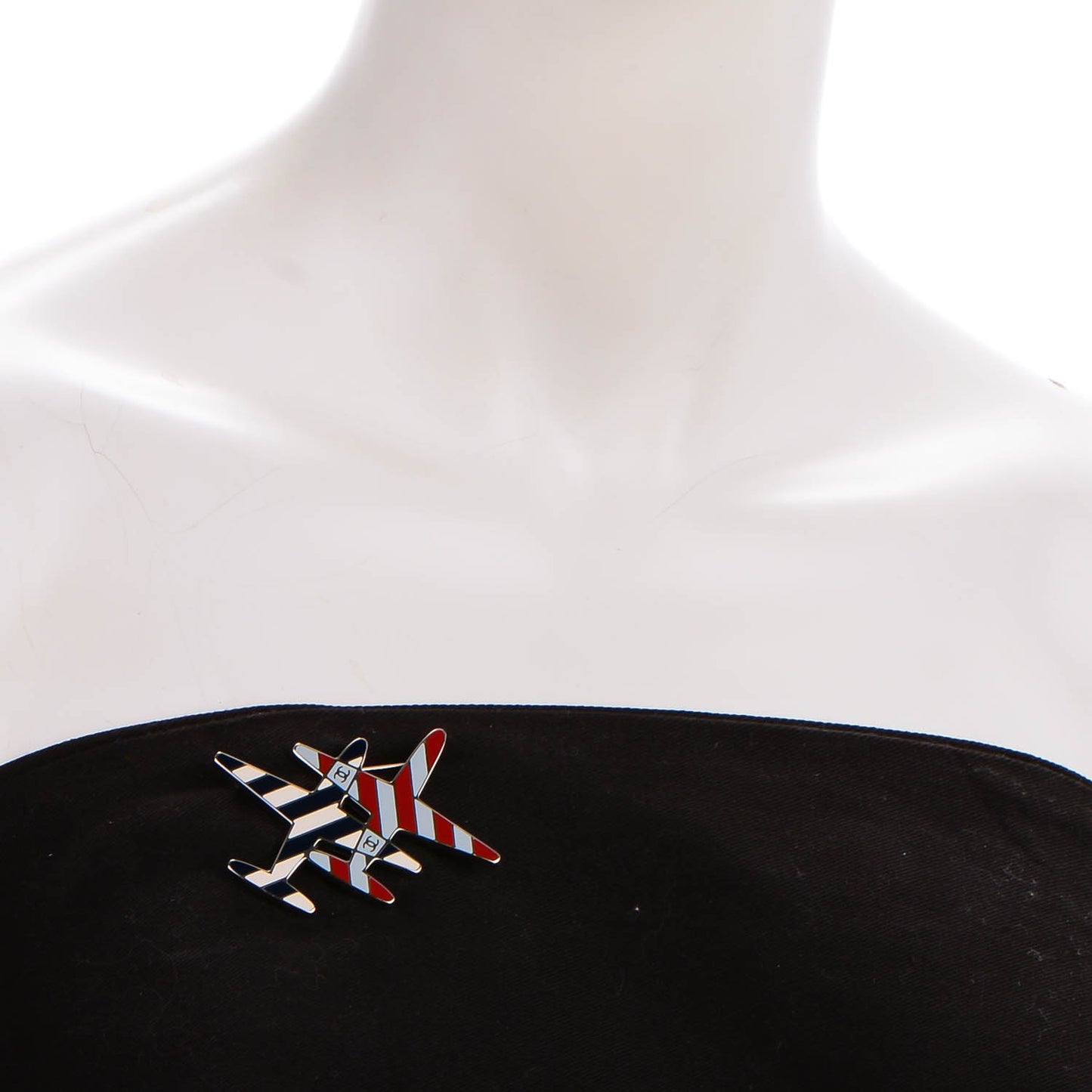 Resin Striped CC Airplane Brooch Blue Red