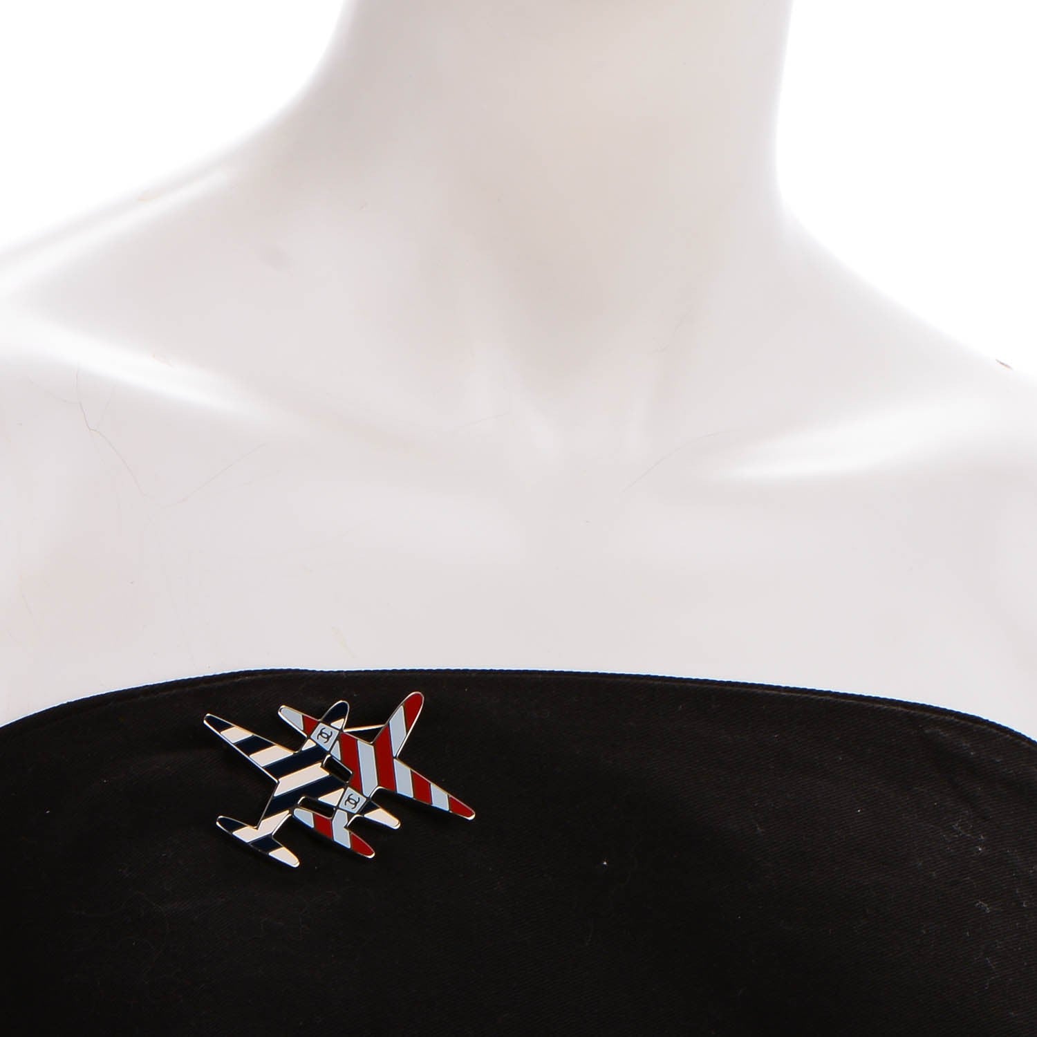 Chanel Resin Striped CC Airplane Brooch Blue Red 2 of 5