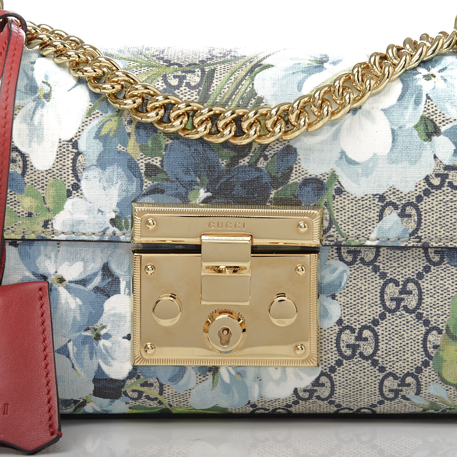 Gucci GG Supreme Monogram Blooms Small Padlock Shoulder Bag Beige Blue Navy Hibiscus Red 10 of 10