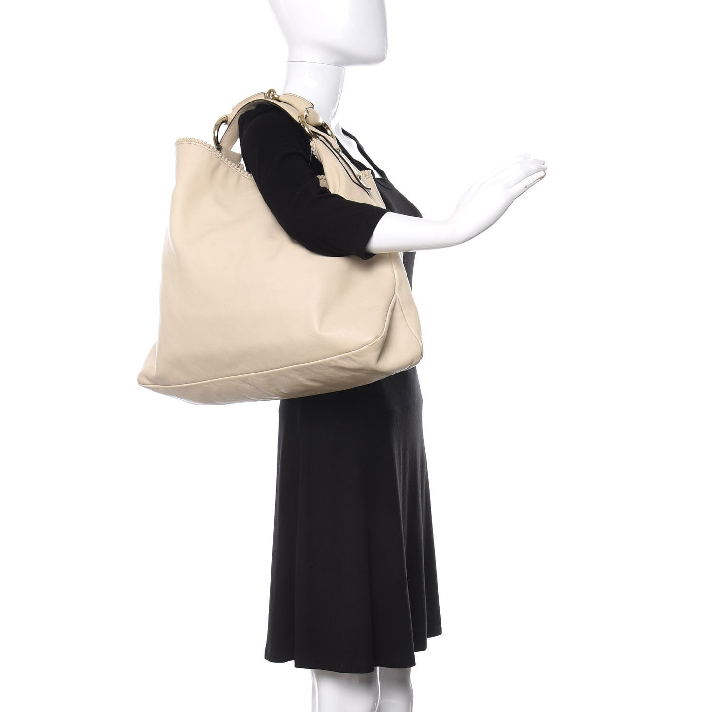 Calfskin Large Horsebit Chain Hobo Ivory