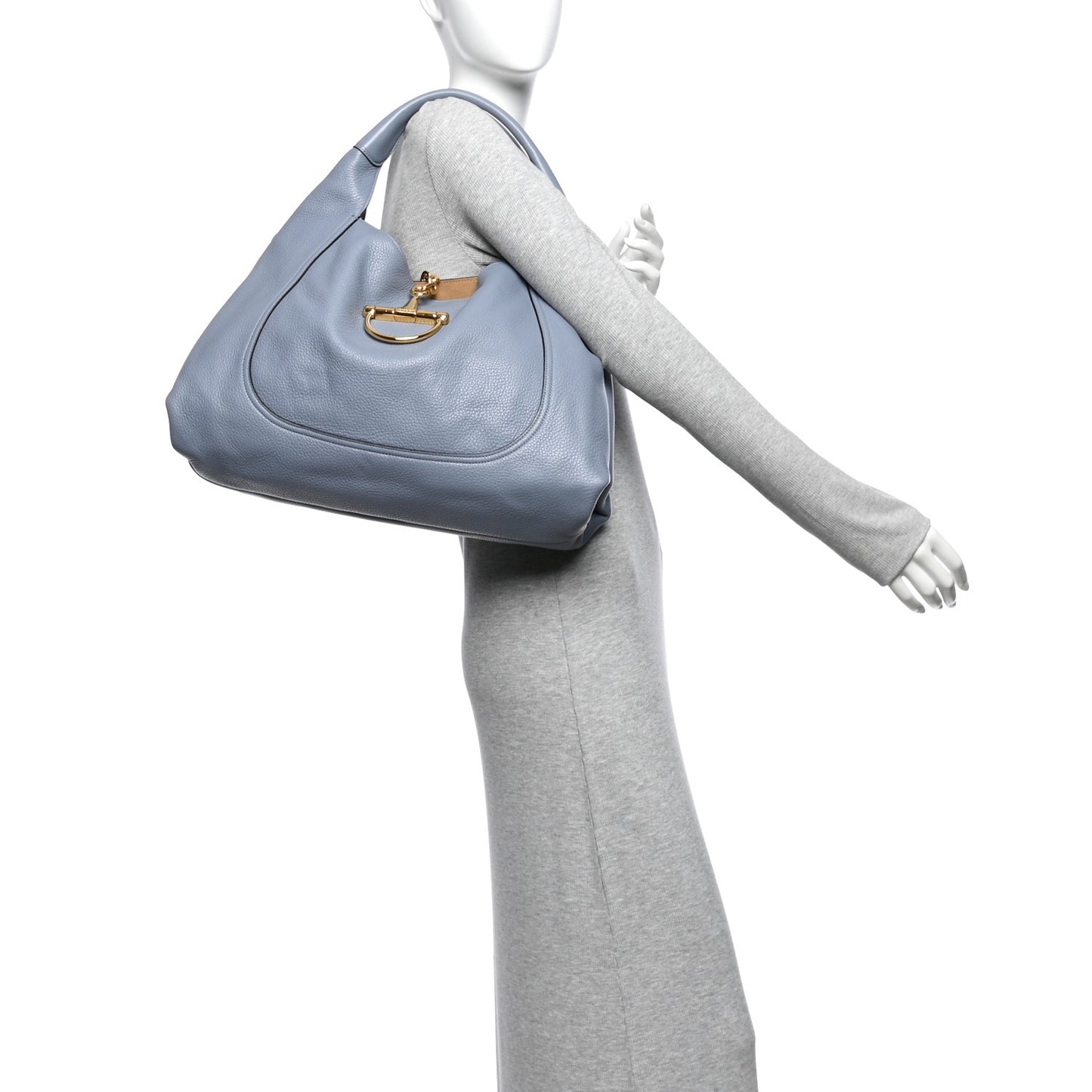 Grained Calfskin Softbit Medium Shoulder Bag Dusty Blue