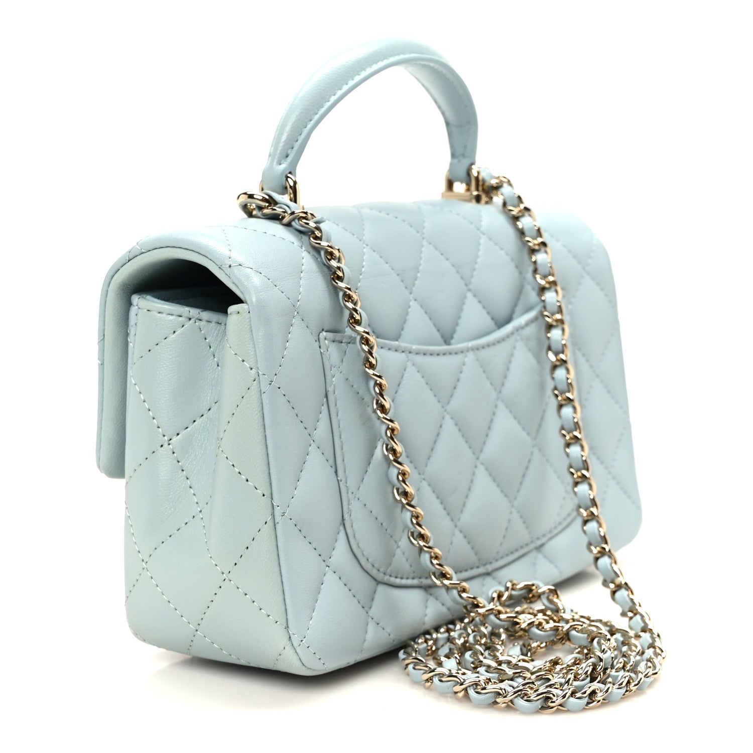 Chanel Lambskin Quilted Mini Top Handle Rectangular Flap Light Blue 3 of 12