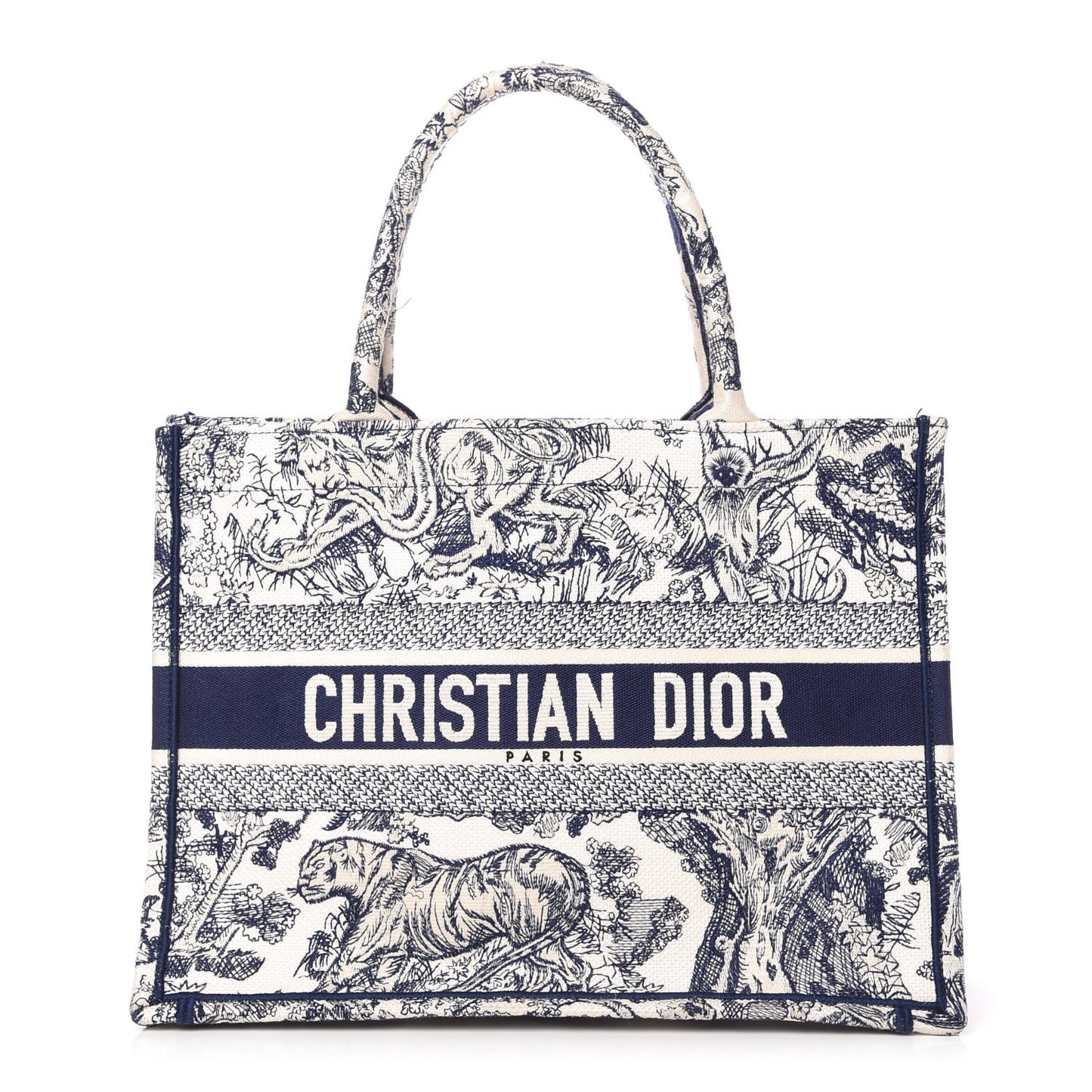 Canvas Embroidered Medium Dioriviera Toile De Jouy Book Tote Blue
