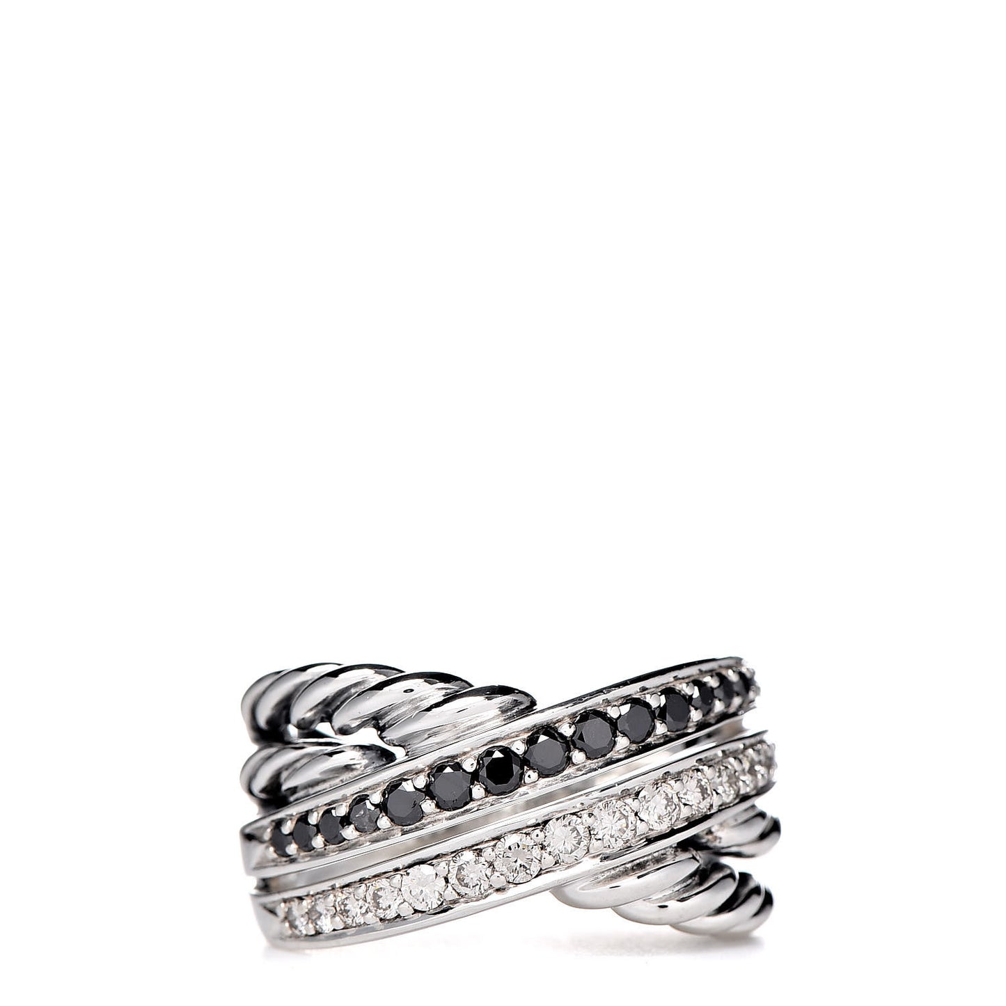 Sterling Silver Diamond Black Diamond 11mm Crossover Ring 52 6