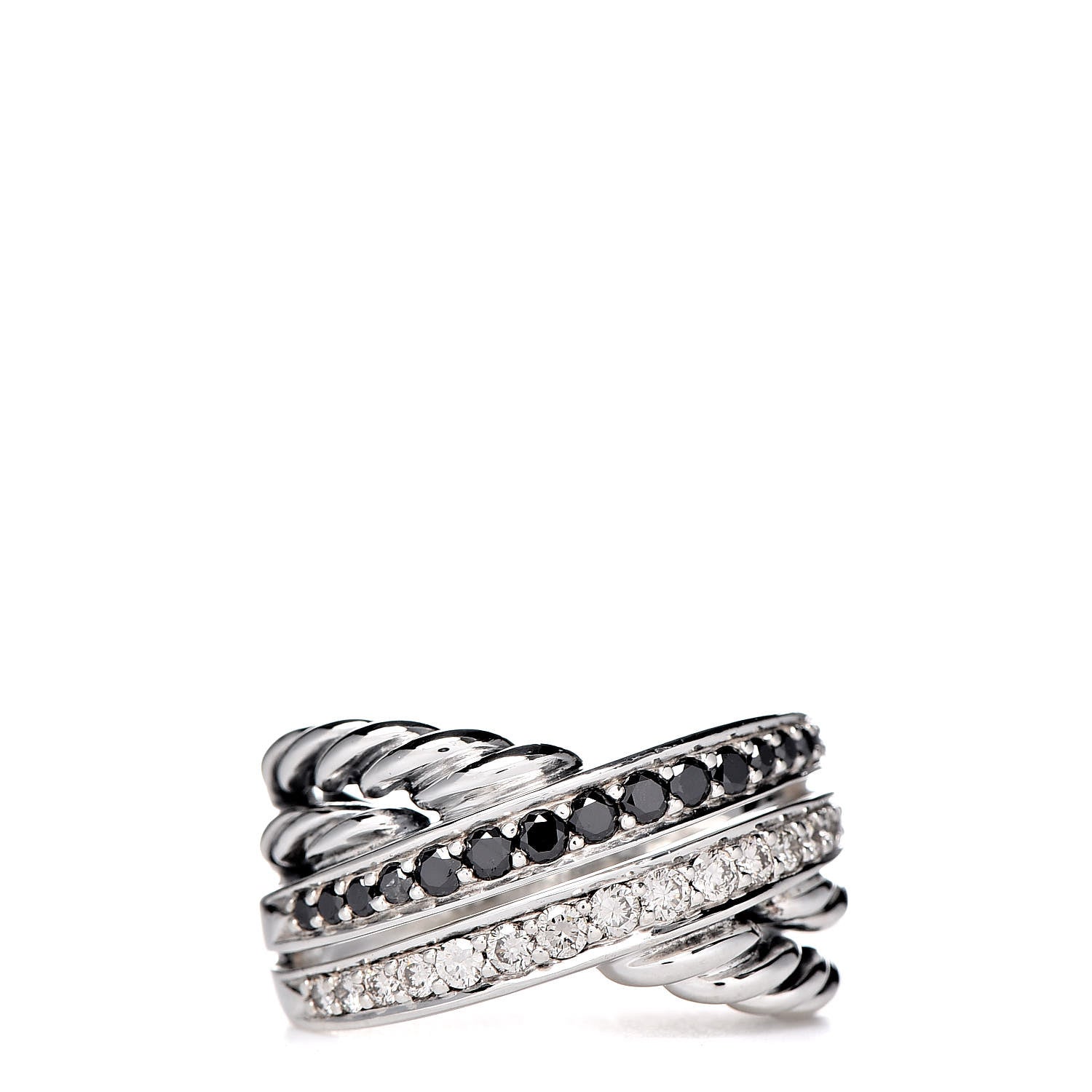 David Yurman Sterling Silver Diamond Black Diamond 11mm Crossover Ring 52 6 1 of 6