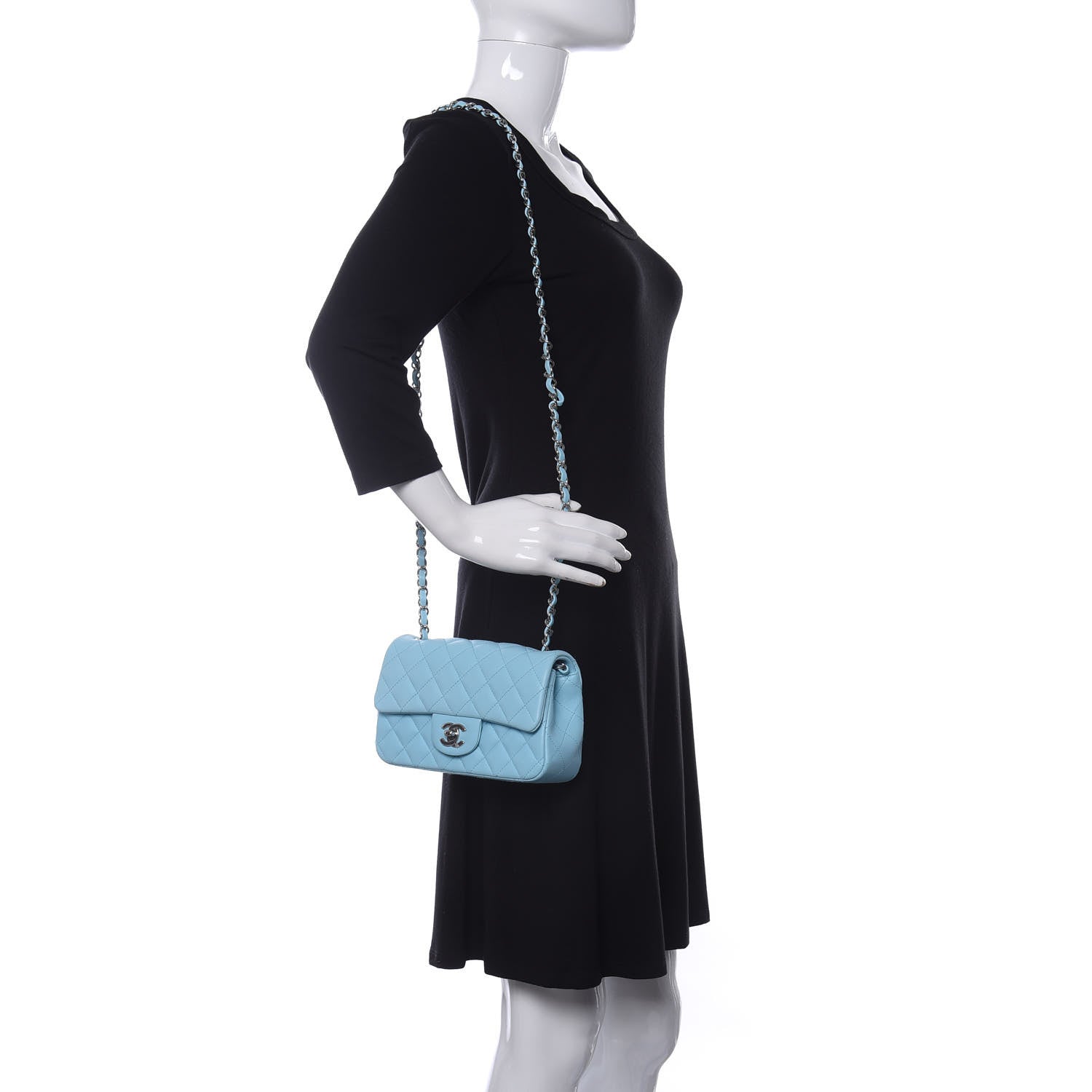 Chanel Lambskin Quilted Mini Rectangular Flap Neon Blue 2 of 12