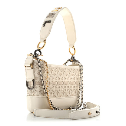 Chanel Calfskin Wool Felt Embossed Small Gabrielle Logo Hobo White 3 of 13