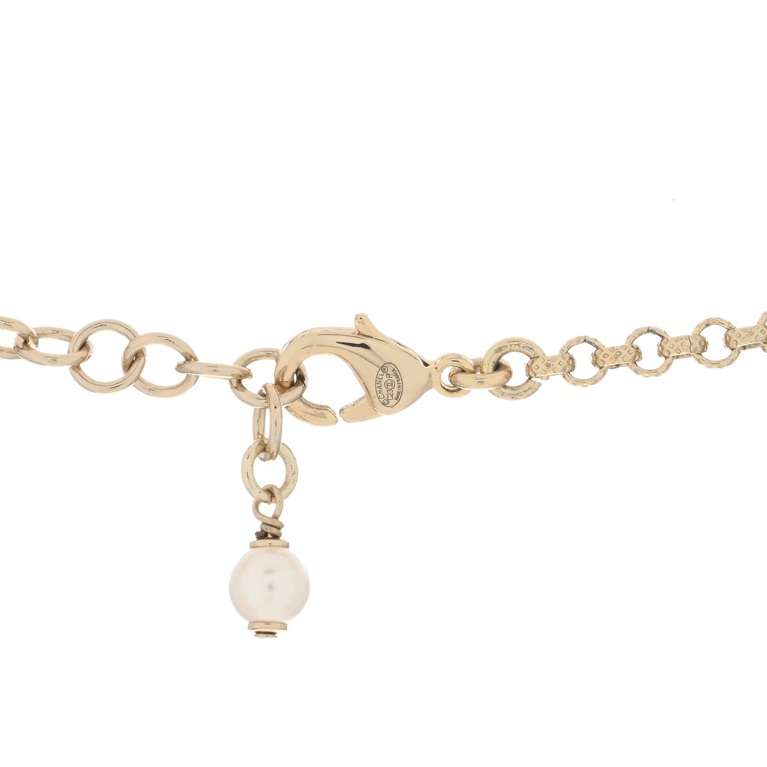 Chanel Resin Crystal Pearl Chain Heart CC Drop Necklace Pink White Gold 3 of 4