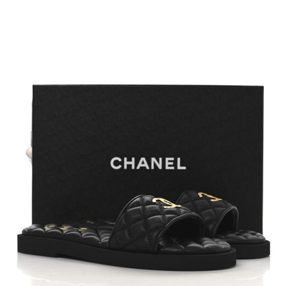 Chanel Lambskin Quilted Textured CC Mules Sandals 40 Black 10 of 10