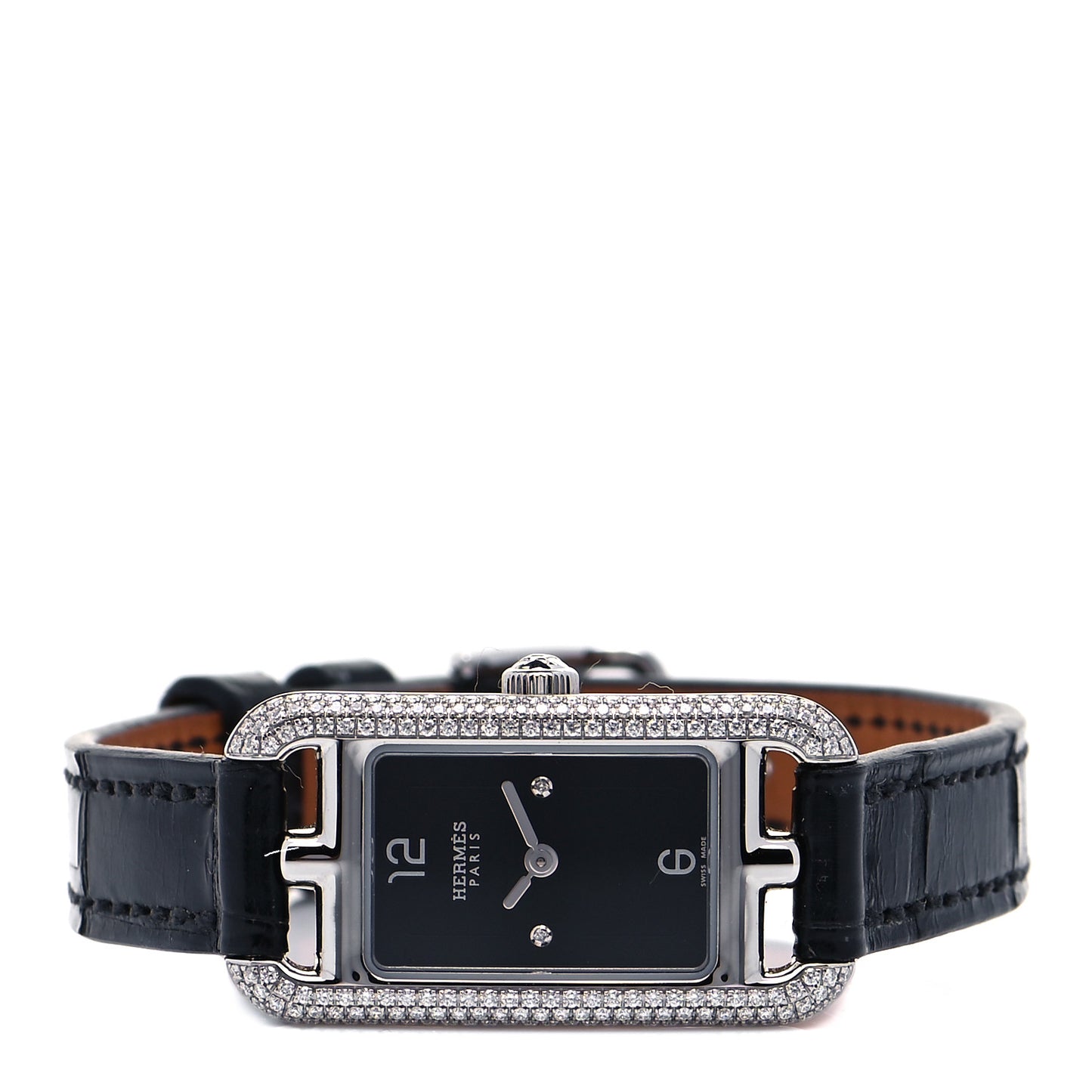 Stainless Steel Alligator Diamond 17mm Nantucket Serti Joaillier Quartz Watch Noir