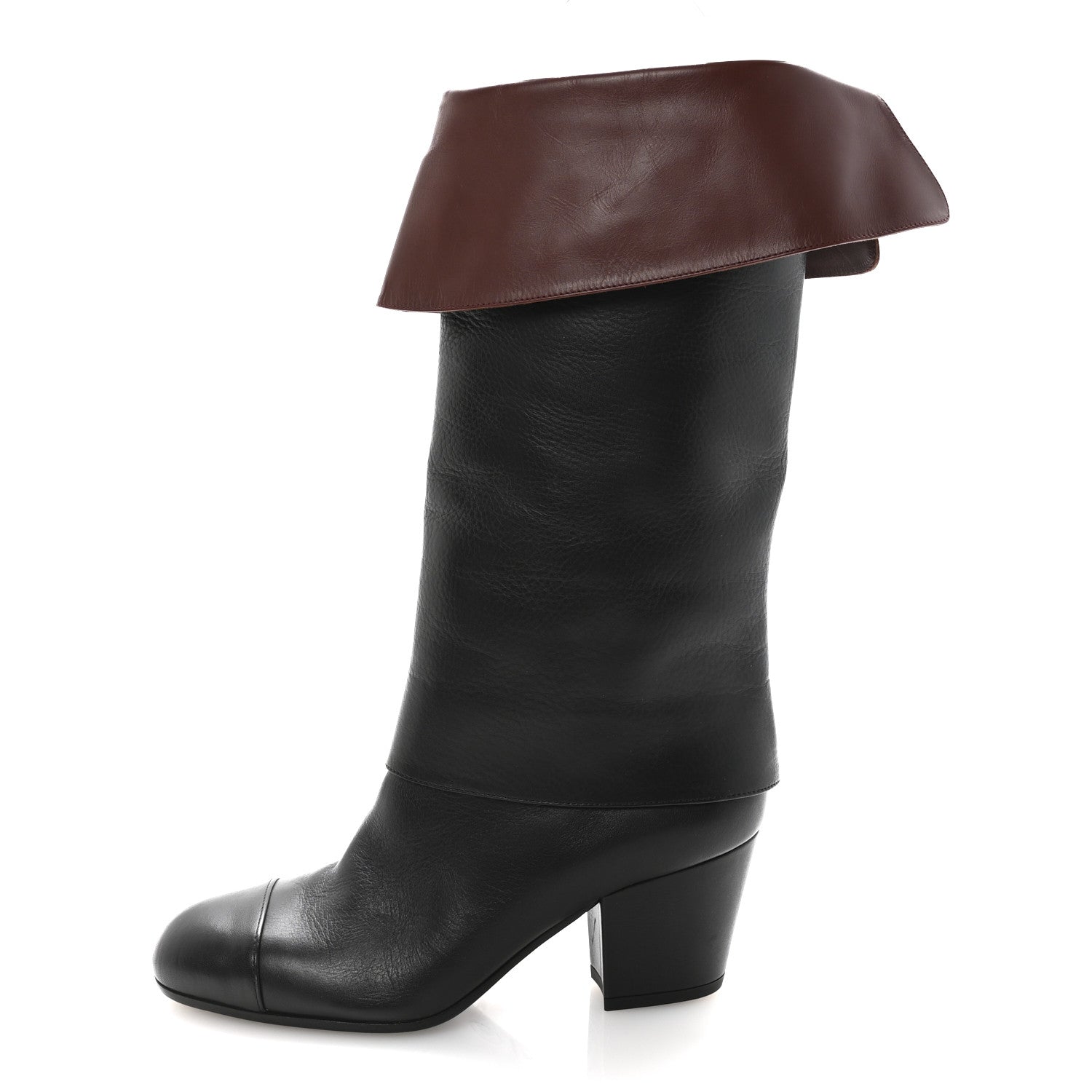 Chanel Calfskin CC Fold Over Boots 38 Black Brown 1 of 9