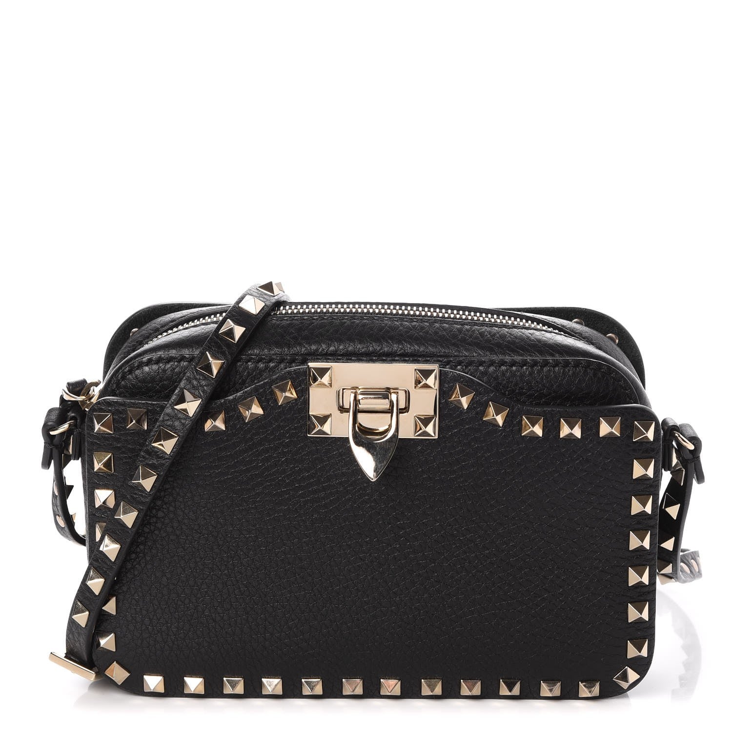 Valentino Garavani Grained Calfskin Rockstud Flip Lock Camera Crossbody Bag Black 1 of 7