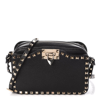 Valentino Garavani Grained Calfskin Rockstud Flip Lock Camera Crossbody Bag Black 1 of 7