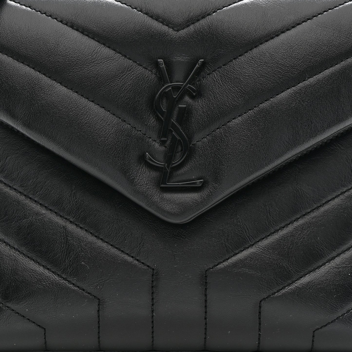 Calfskin Y Quilted Monogram Monochrome Small Loulou Chain Satchel Black
