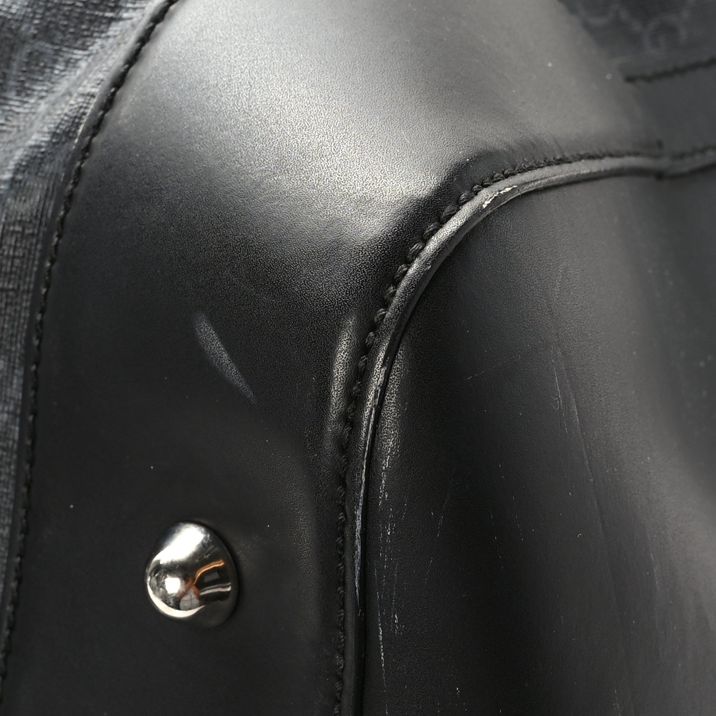Soft GG Supreme Monogram Appia Calfskin Web Large Carry On Duffle Bag Black Grey