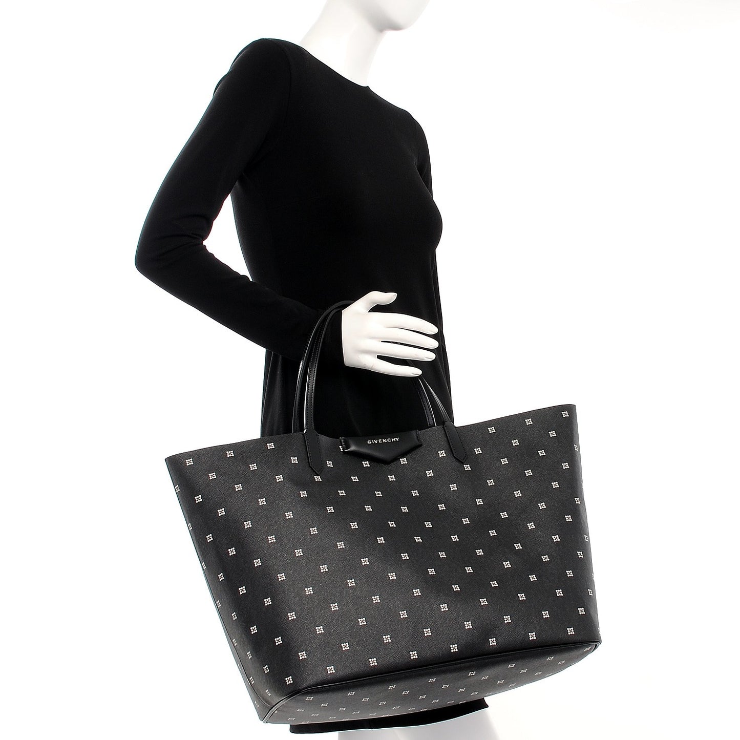 Textured Coated Canvas Mini Lilies Print Large Antigona Tote Black