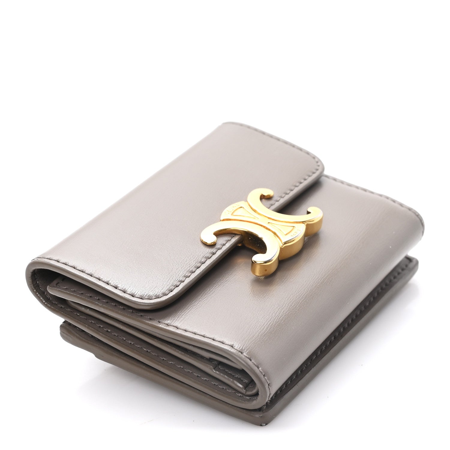 Celine Calfskin Compact Triomphe Wallet With Coin Purse Pebble 4 of 8