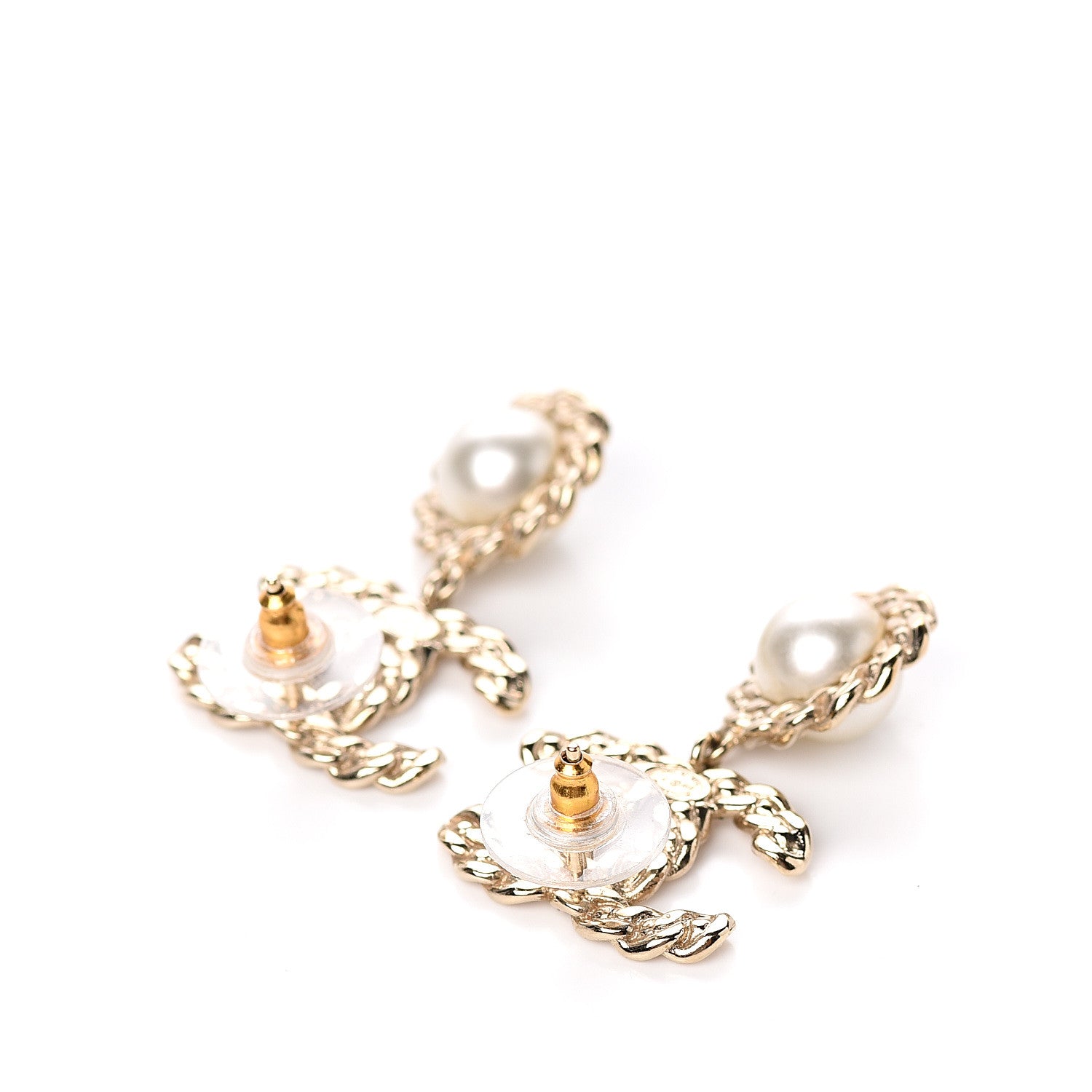 Chanel Crystal Pearl Pearls Coronation CC Drop Earrings Gold 4 of 5
