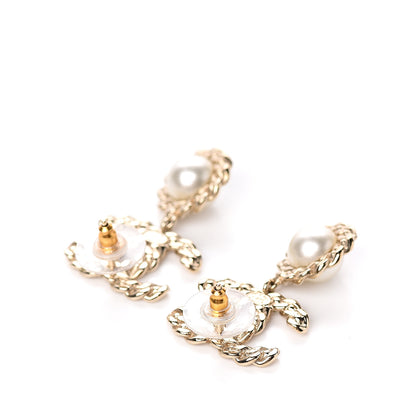 Chanel Crystal Pearl Pearls Coronation CC Drop Earrings Gold 4 of 5