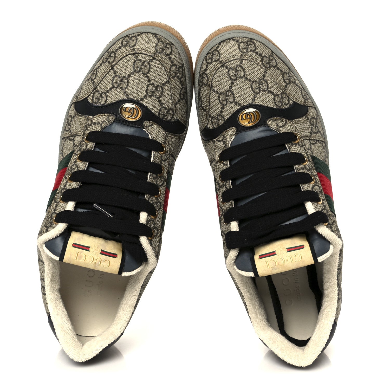 Gucci GG Supereme Monogram Miro Soft Calfskin Web Mens Screener Sneakers 8.5 8.5 Beige Ebony Black New Platinum 2 of 11