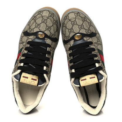 Gucci GG Supereme Monogram Miro Soft Calfskin Web Mens Screener Sneakers 8.5 8.5 Beige Ebony Black New Platinum 2 of 11