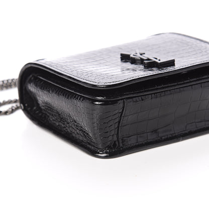 Saint Laurent Crocodile Embossed Lambskin Matelasse Monogram Niki Chain Wallet Black 6 of 7