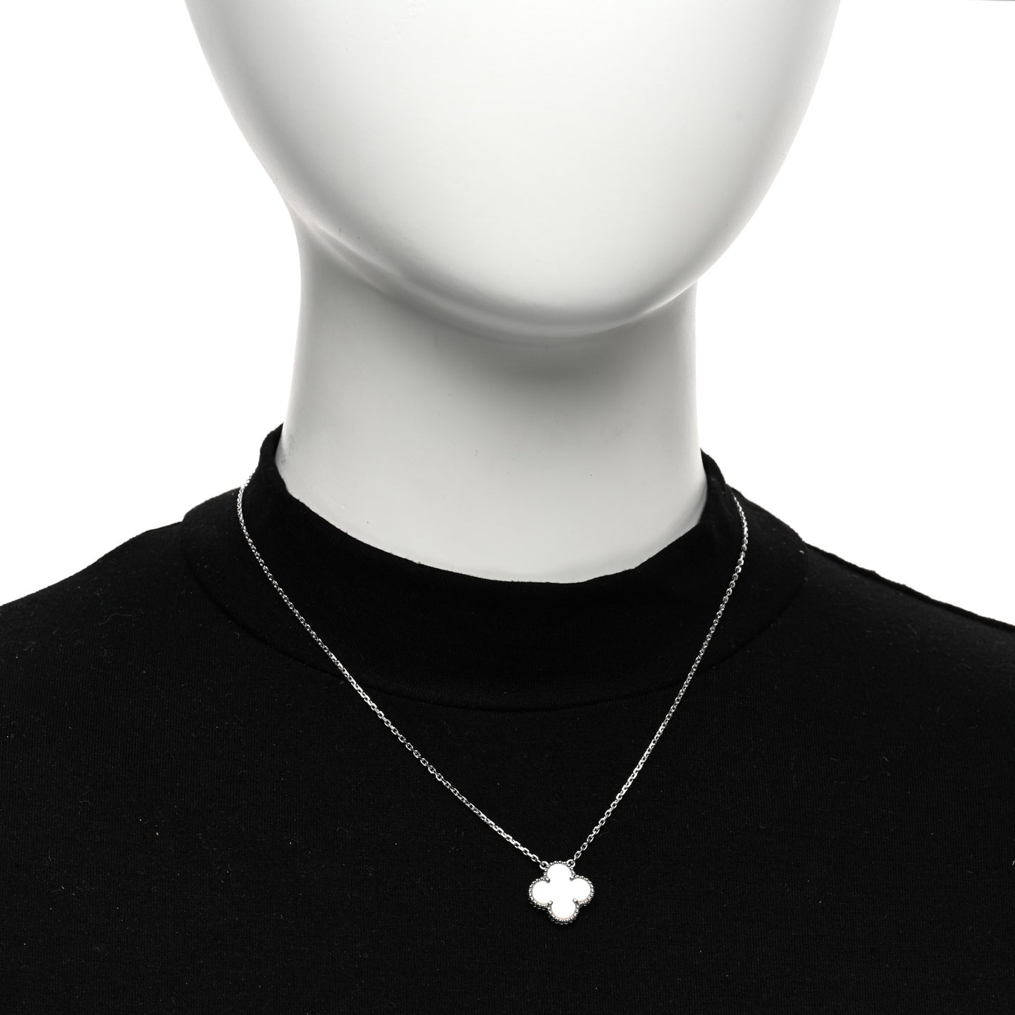 18K White Gold Mother of Pearl Vintage Alhambra Pendant Necklace