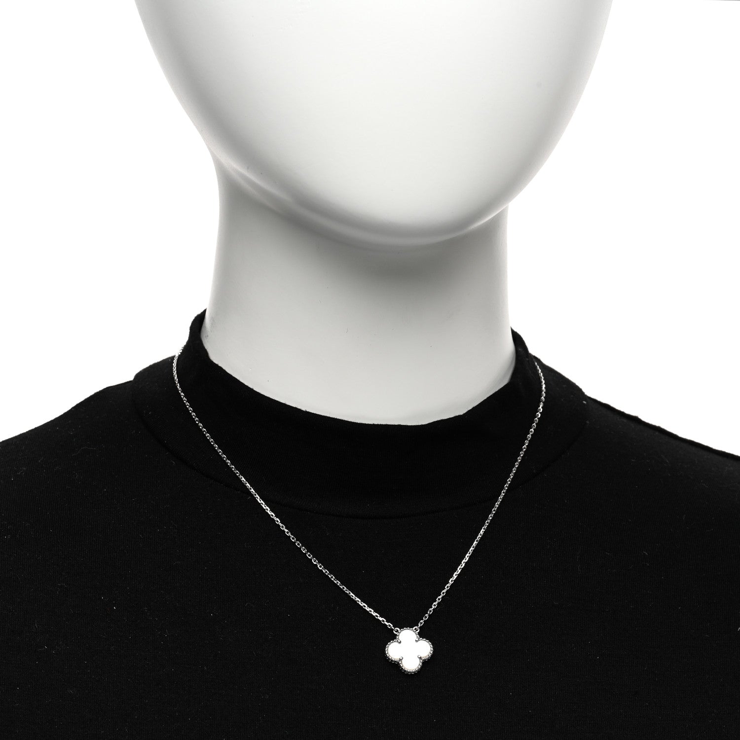 Van Cleef & Arpels 18K White Gold Mother of Pearl Vintage Alhambra Pendant Necklace 2 of 6