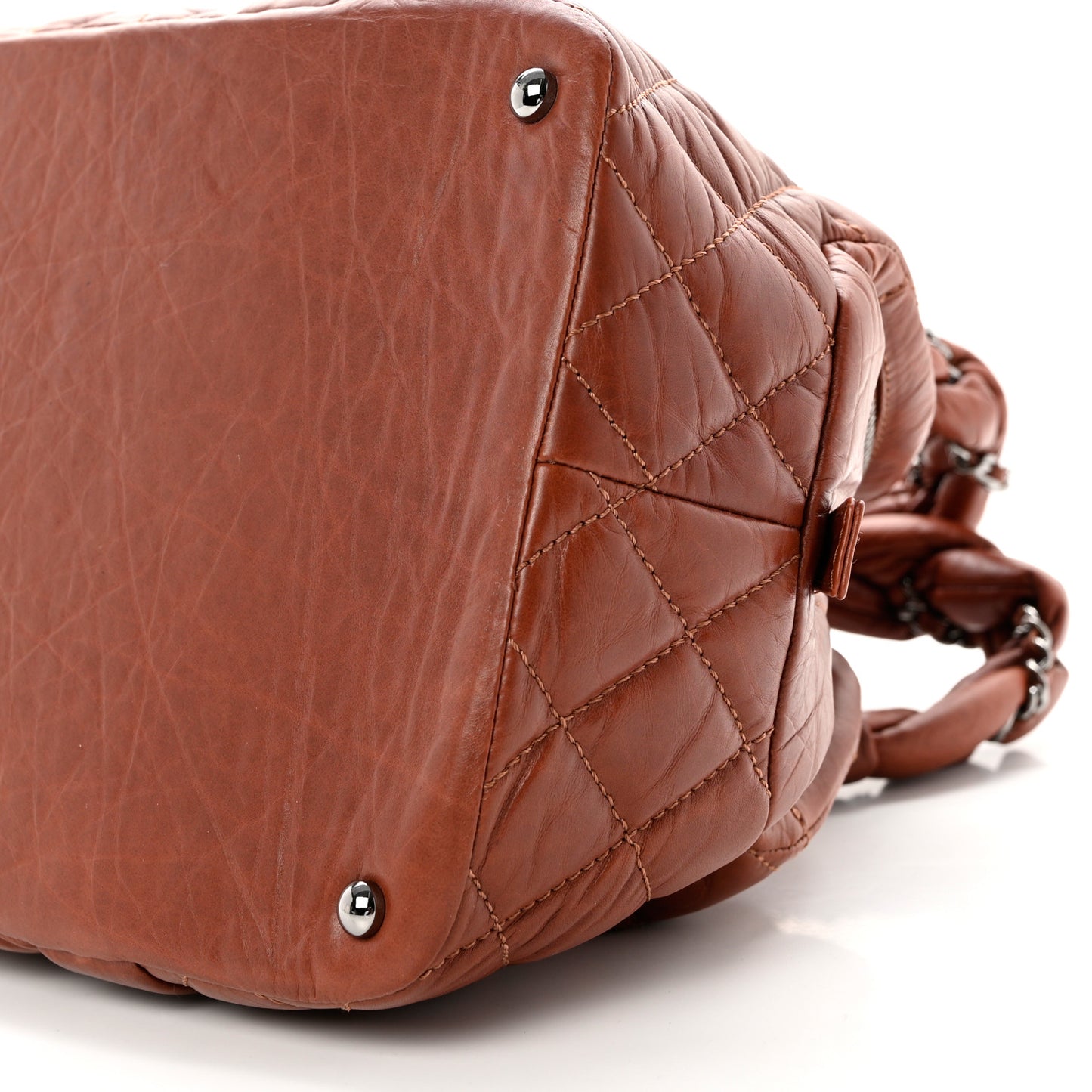 Distressed Lambskin Vintage Ligne Lady Braid Tote Brown