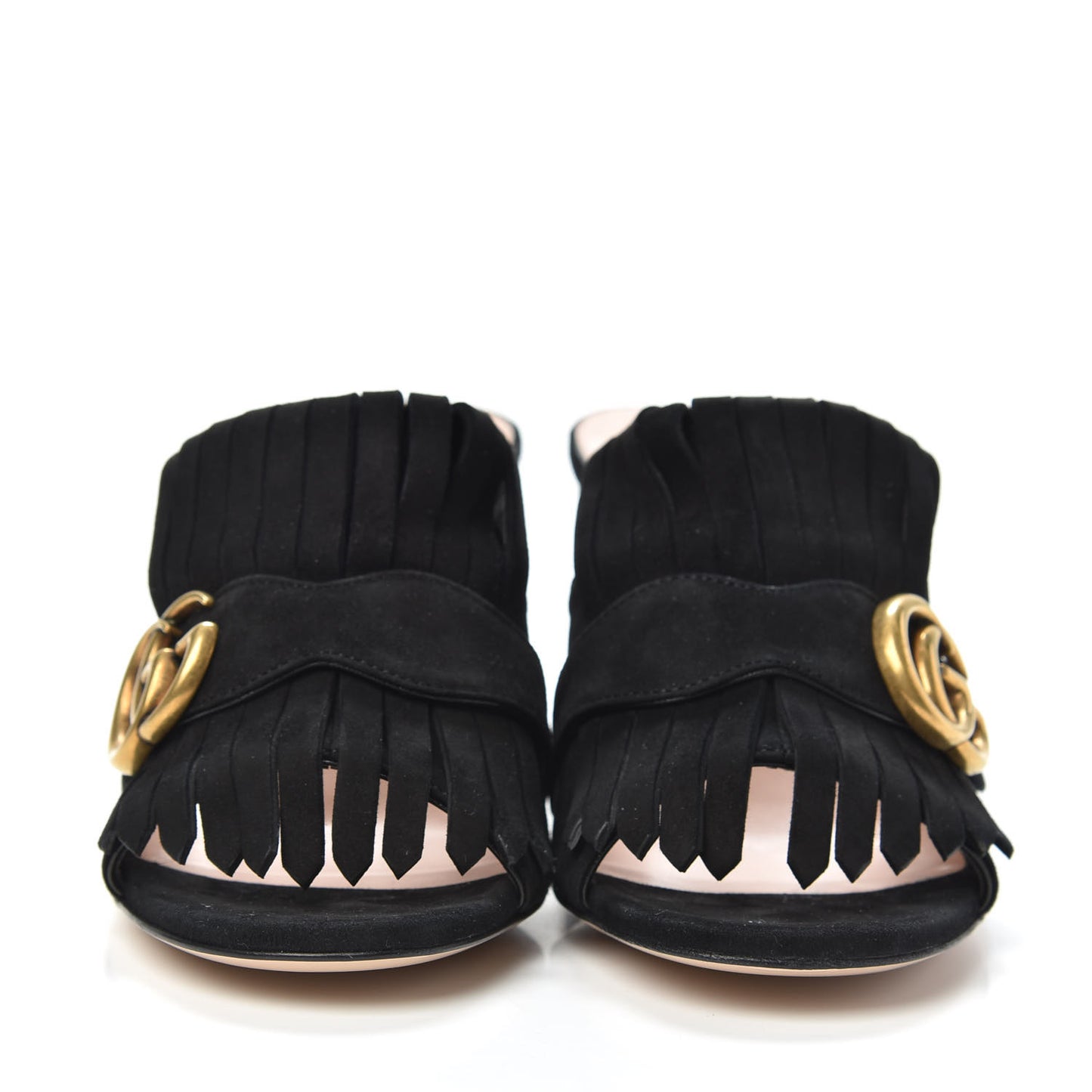 Kid Scamosciato GG Marmont Fringe 75mm Slide Sandals 37 Black