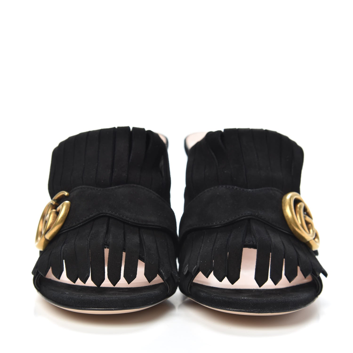 Gucci Kid Scamosciato GG Marmont Fringe 75mm Slide Sandals 37 Black 2 of 8