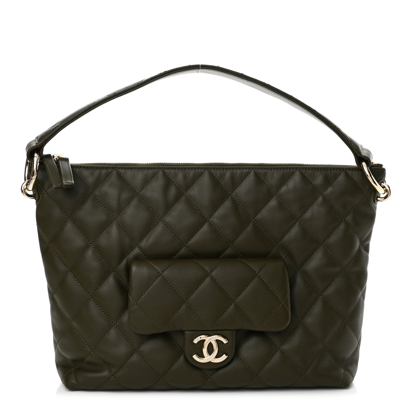 Calfskin Quilted Coco Mellow Hobo Khaki