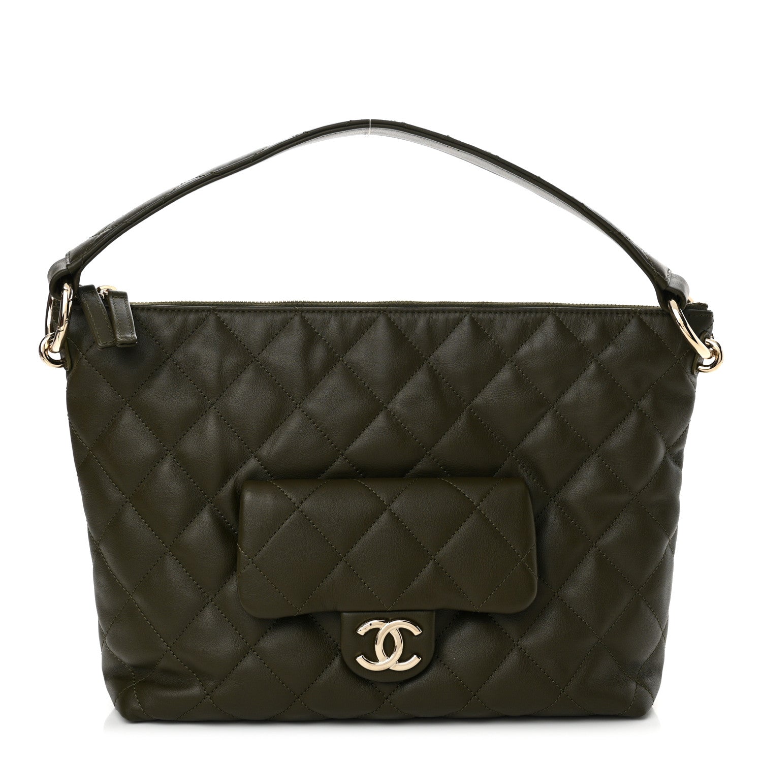 Chanel Calfskin Quilted Coco Mellow Hobo Khaki 1 of 12