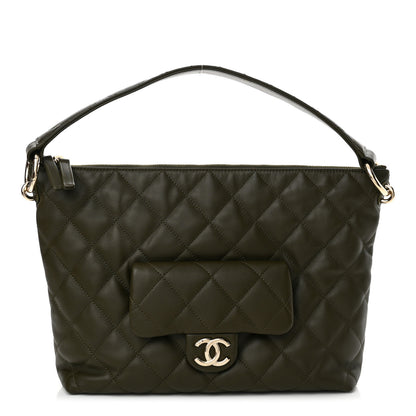 Chanel Calfskin Quilted Coco Mellow Hobo Khaki 1 of 12