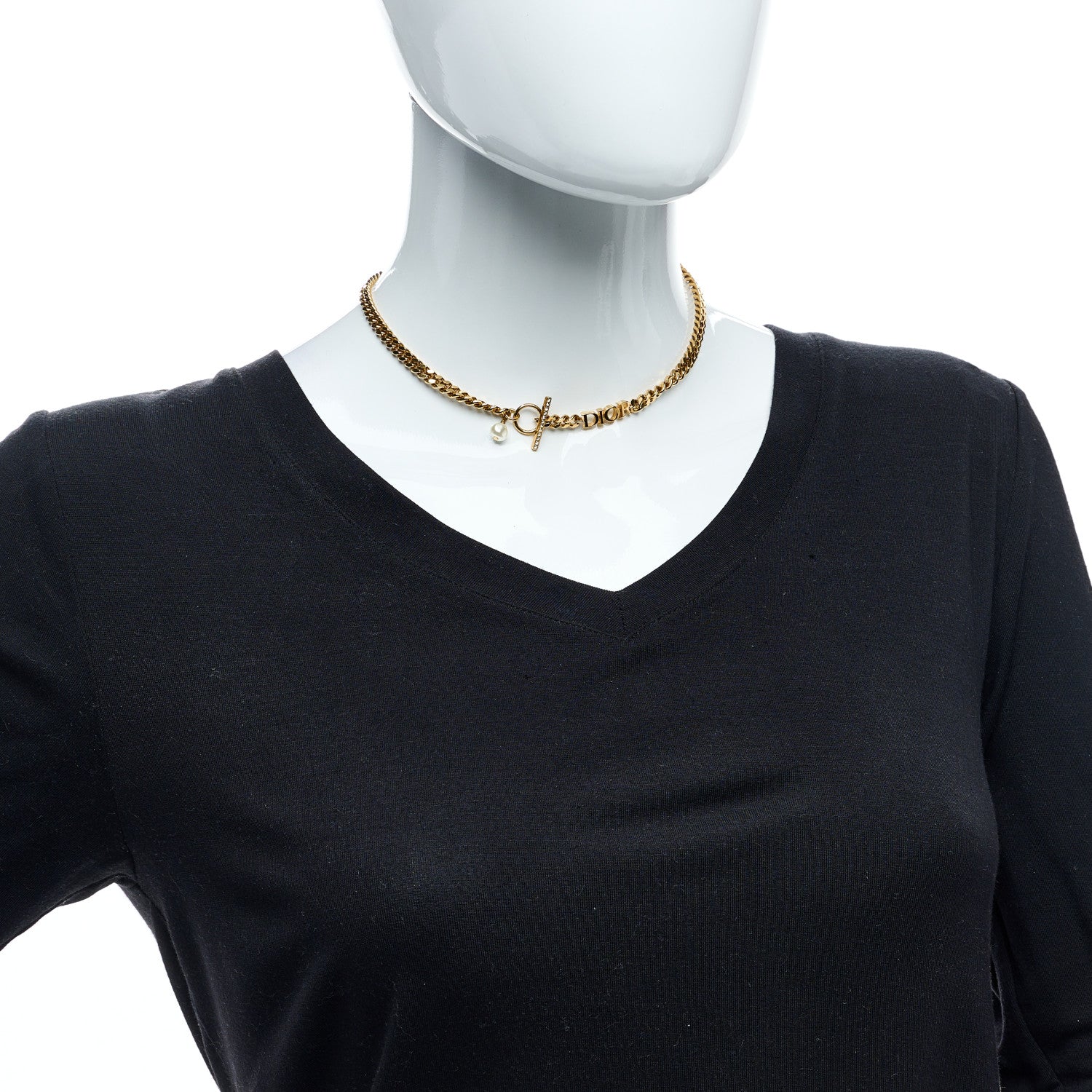 Christian Dior Crystal Logo Chain Necklace Gold 3 of 4