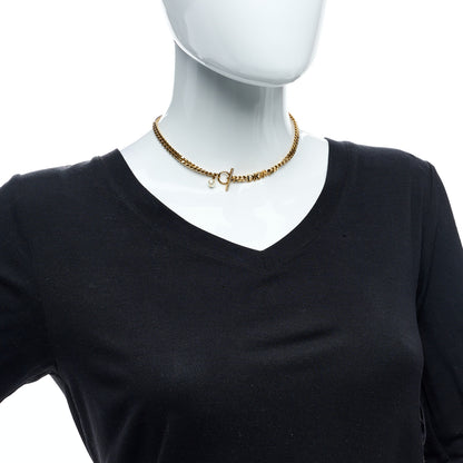 Christian Dior Crystal Logo Chain Necklace Gold 3 of 4