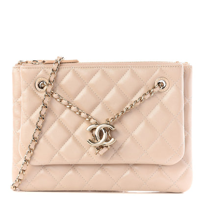 Chanel Shiny Lambskin Quilted Small Double Case With Strap Beige 1 of 10