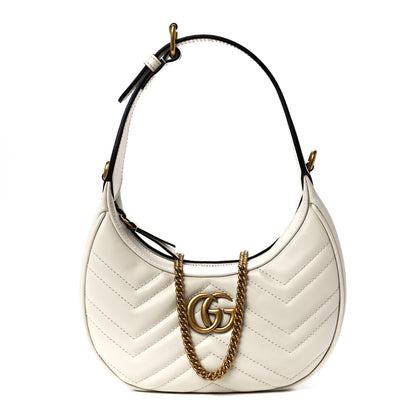 Gucci Calfskin Matelasse Chevron Mini GG Marmont Half Moon Hobo Mystic White 1 of 11