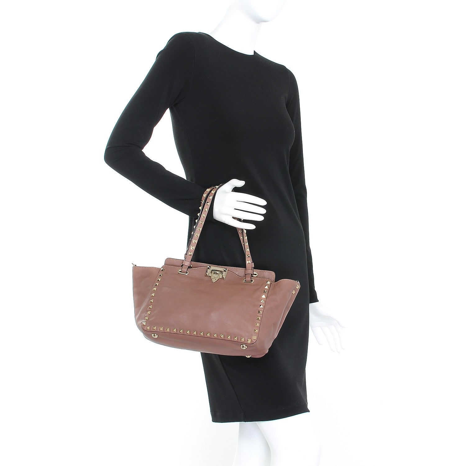 Valentino Garavani Vitello Small Rockstud Tote Poudre 3 of 8