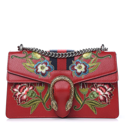 Gucci Calfskin Web Floral Embroidered Small Dionysus Shoulder Bag Hibiscus Red 1 of 10