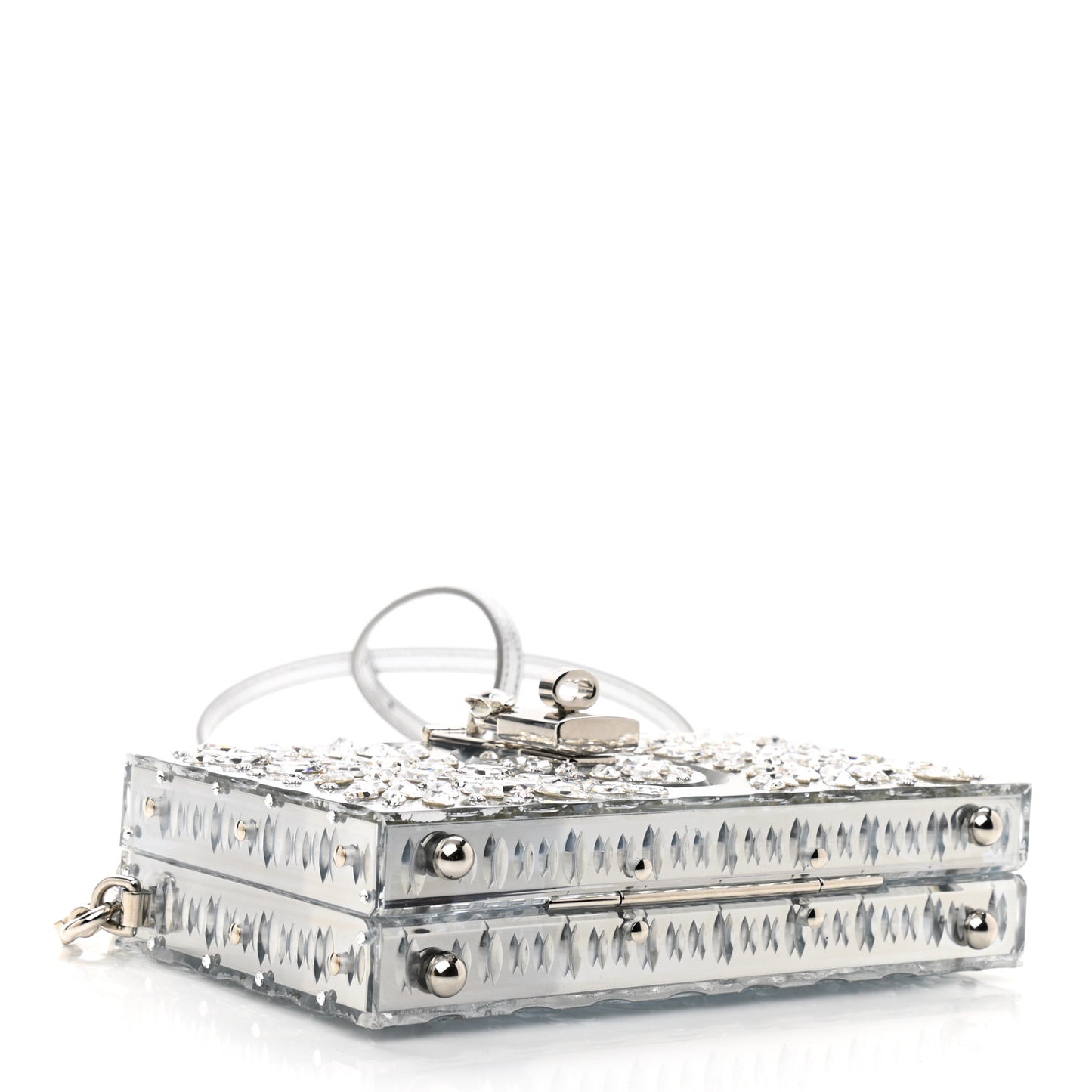 Crystal Embellished Plexiglass Dolce Box Clutch Silver