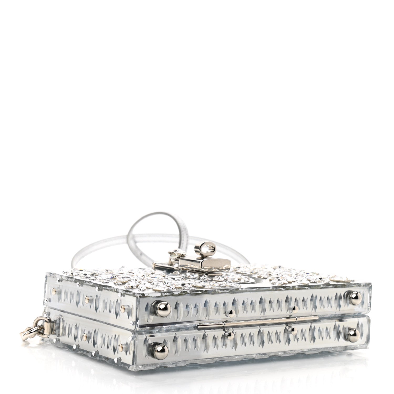Dolce & Gabbana Crystal Embellished Plexiglass Dolce Box Clutch Silver 4 of 10