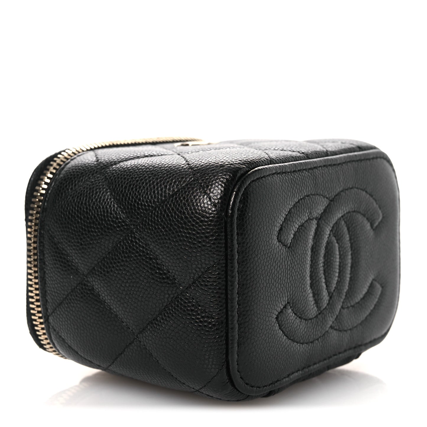 Caviar Quilted Mini Vanity Case With Chain Black