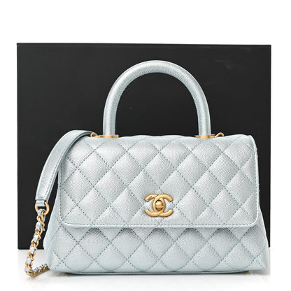 Chanel Metallic Caviar Quilted Mini Coco Handle Flap Light Blue 11 of 11