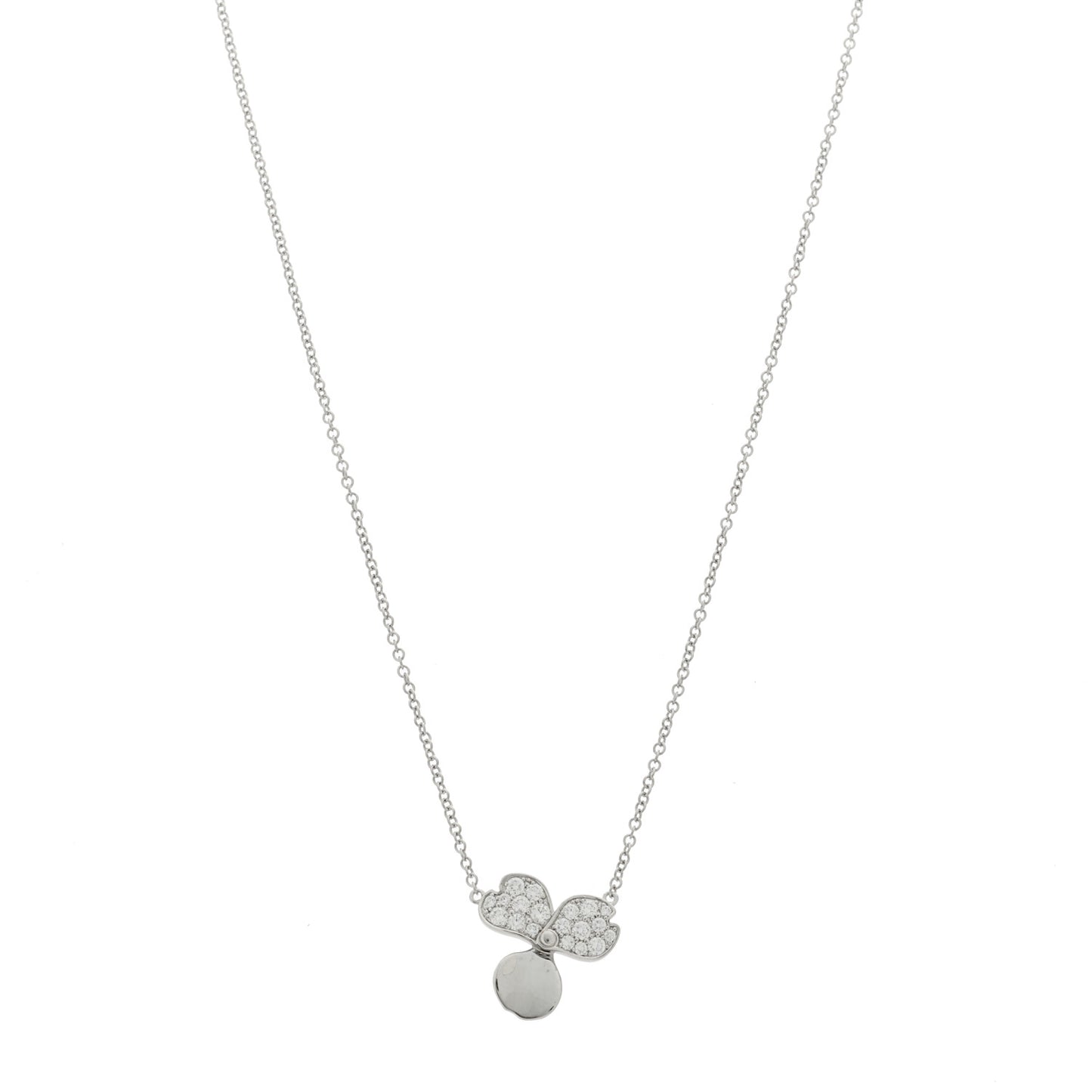 Platinum Diamond .17ctw Small Paper Flowers Pendant Necklace